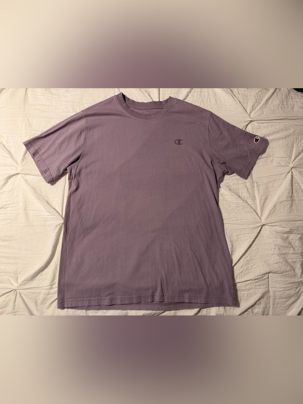Champion Men's Purple Solid Logo Crew Neck Short Sleeve T-Shirt Size L